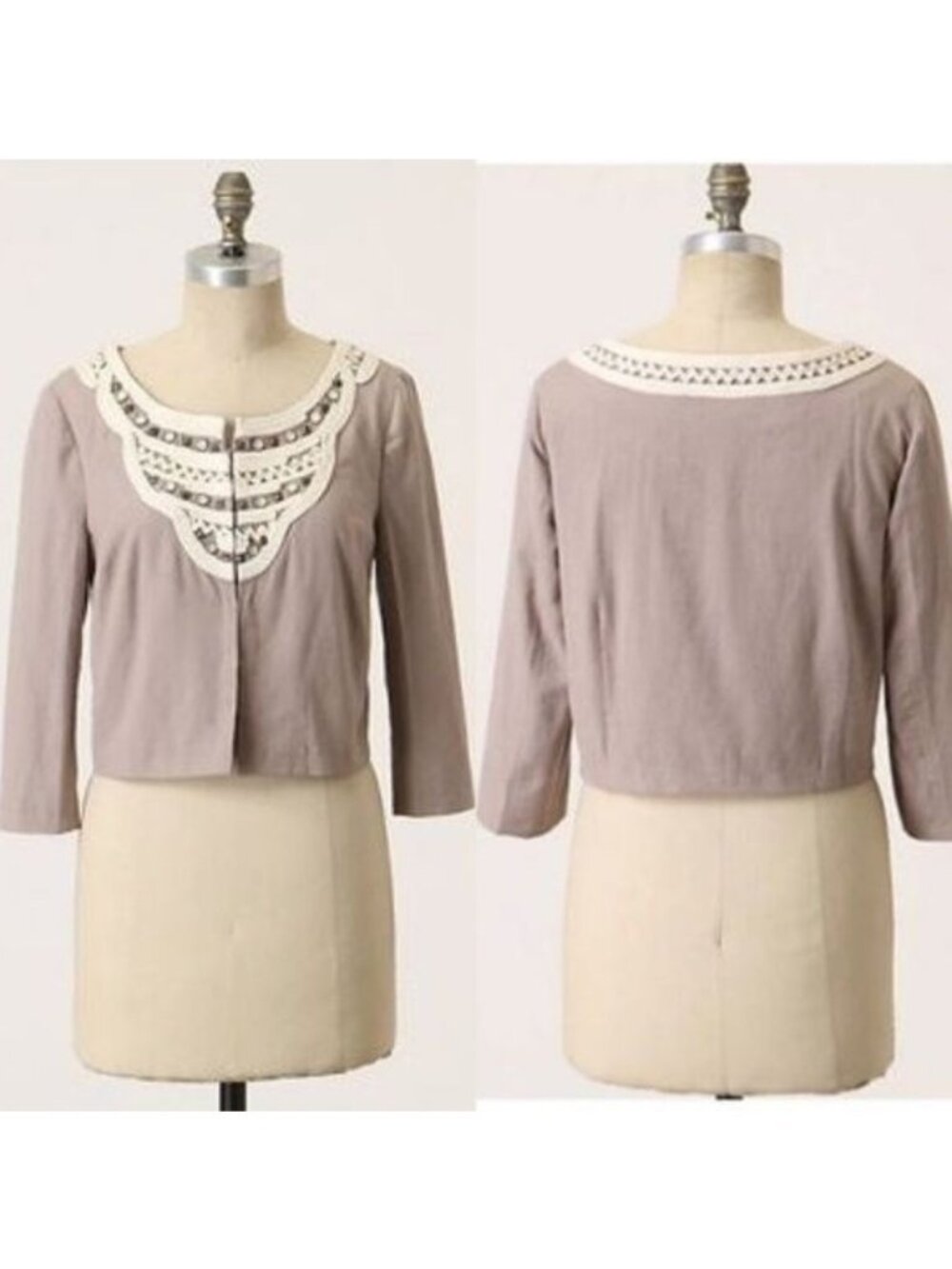 Anthropologie Linen Embellished Jacket Idra Jewel